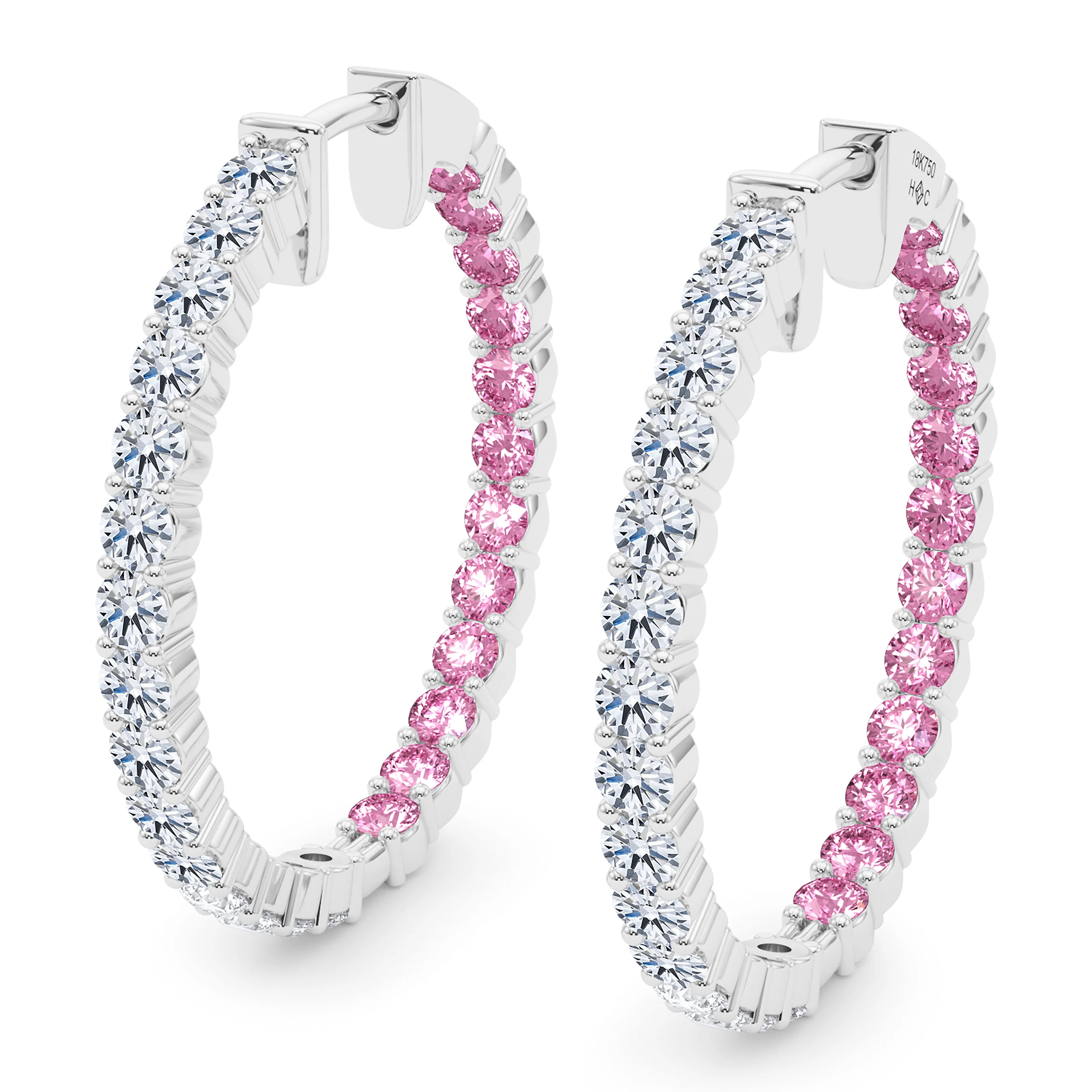 Round Shape Diamond & Birthstone Inside Out Hoops