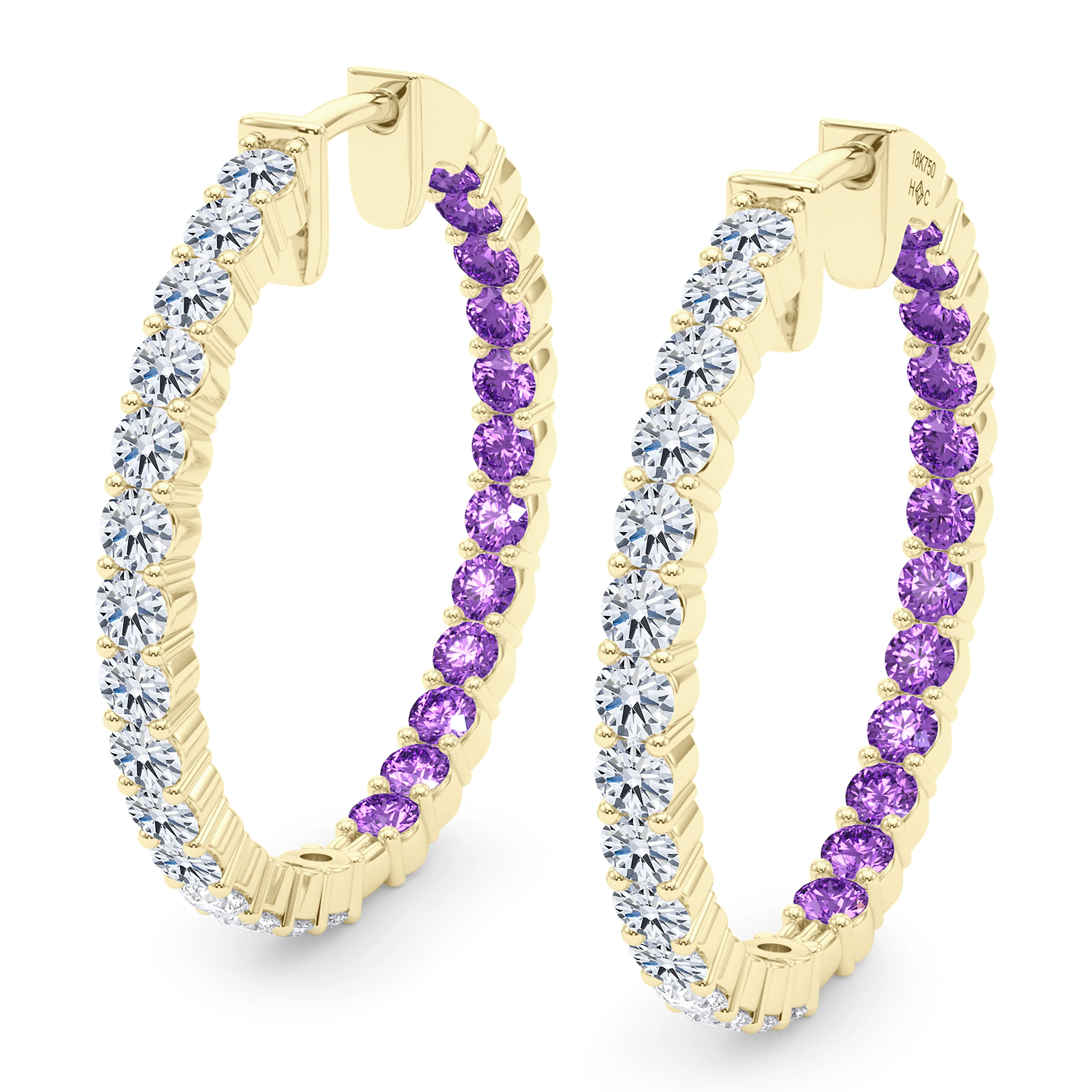 Round Shape Diamond & Birthstone Inside Out Hoops