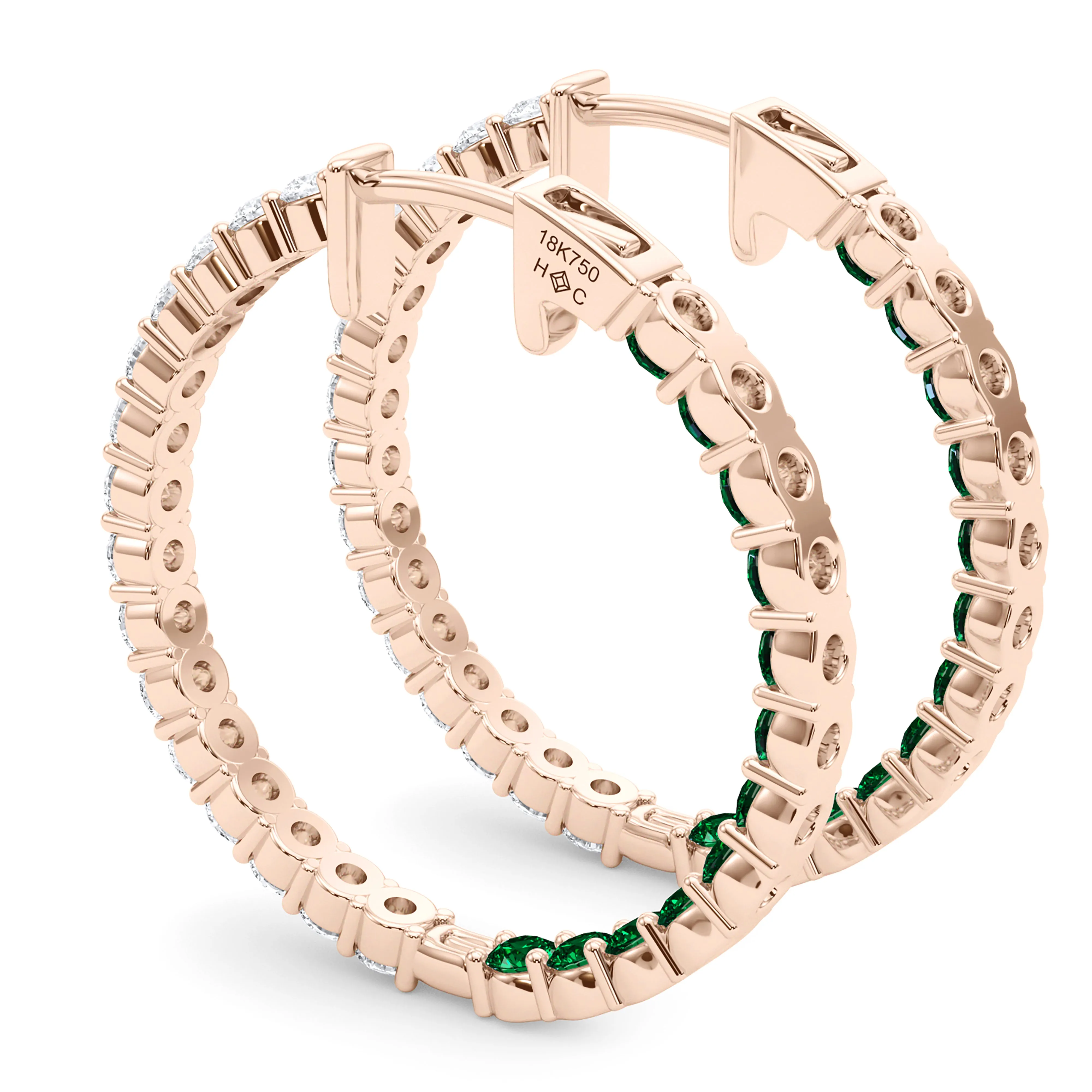 Round Shape Diamond & Birthstone Inside Out Hoops
