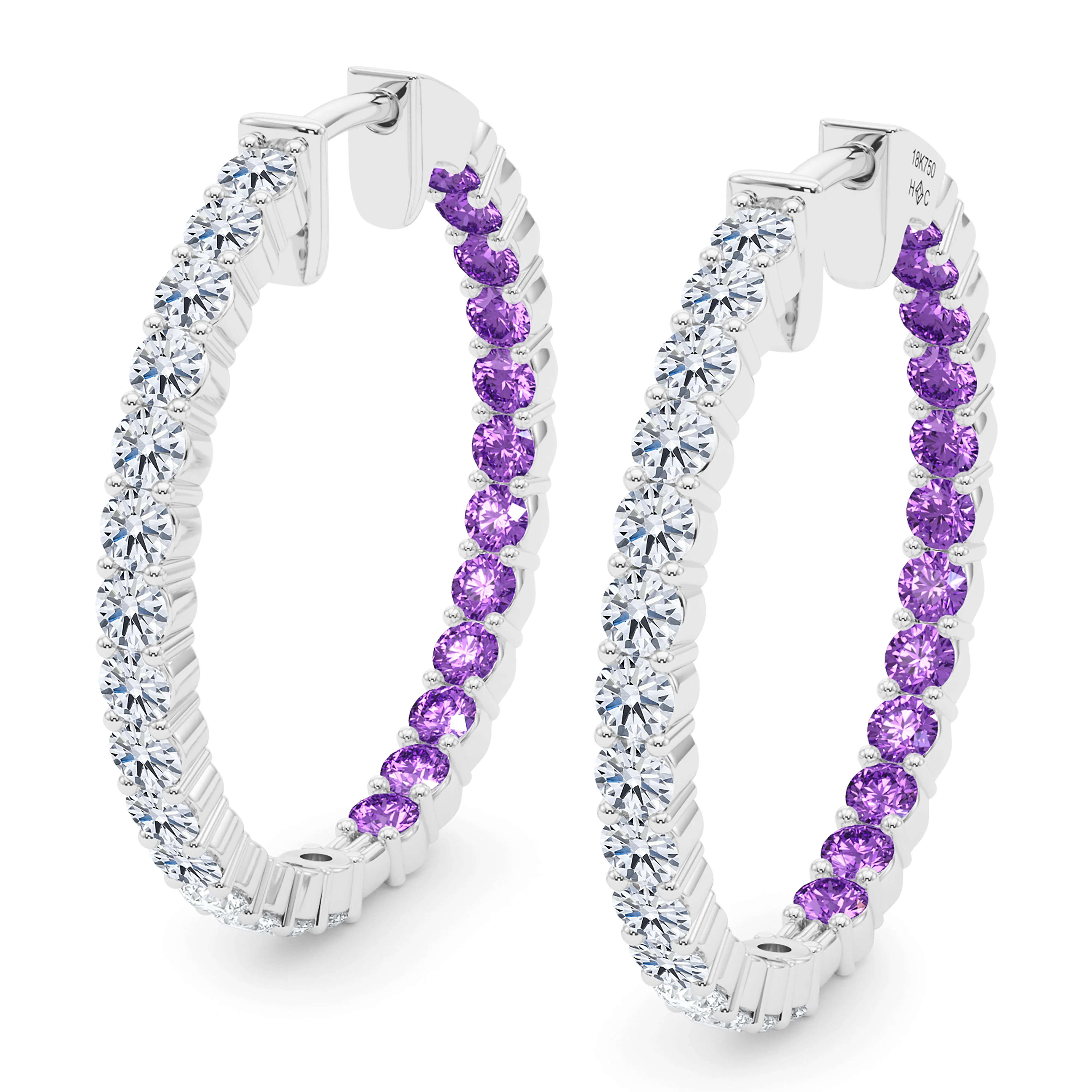 Round Shape Diamond & Birthstone Inside Out Hoops