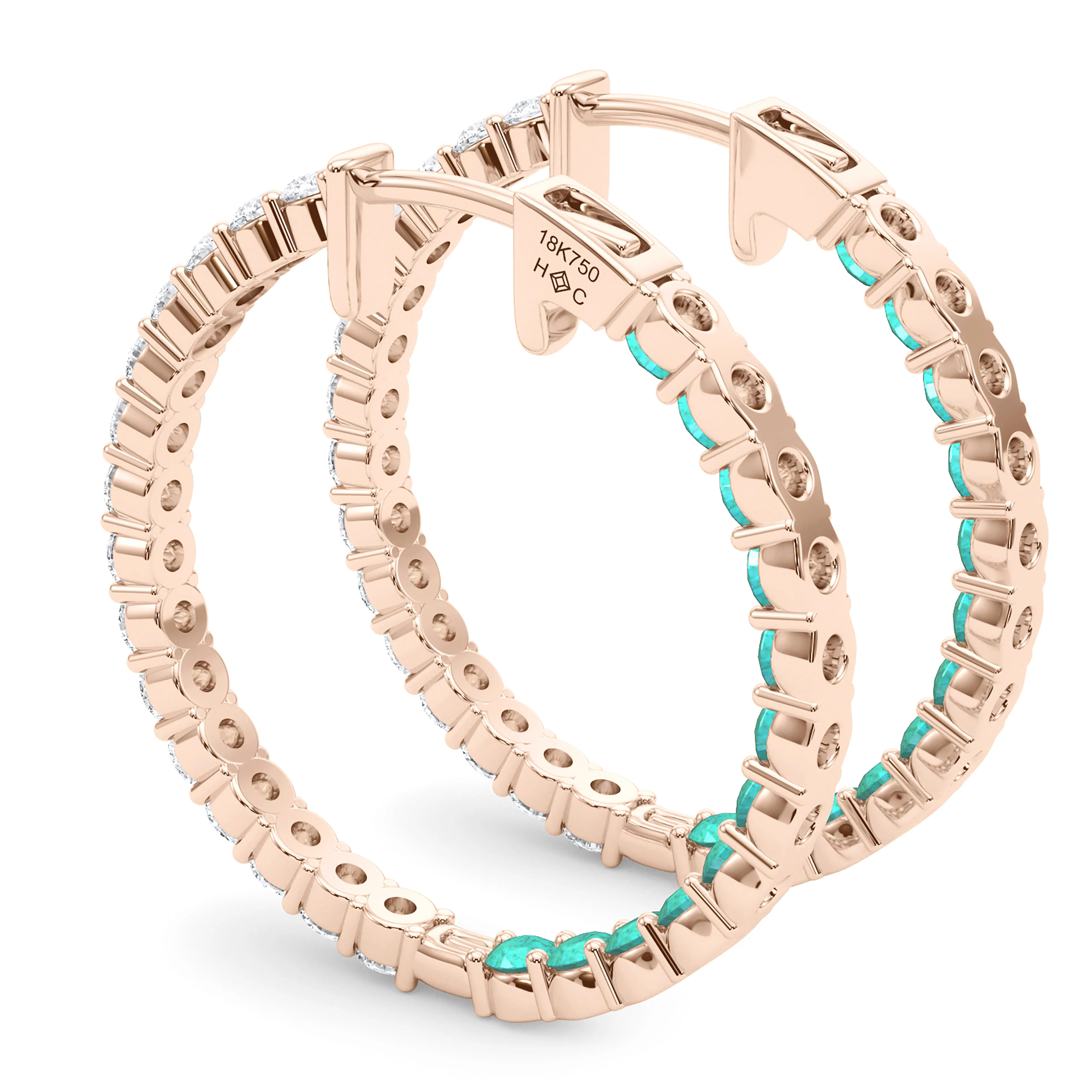 Round Shape Diamond & Birthstone Inside Out Hoops
