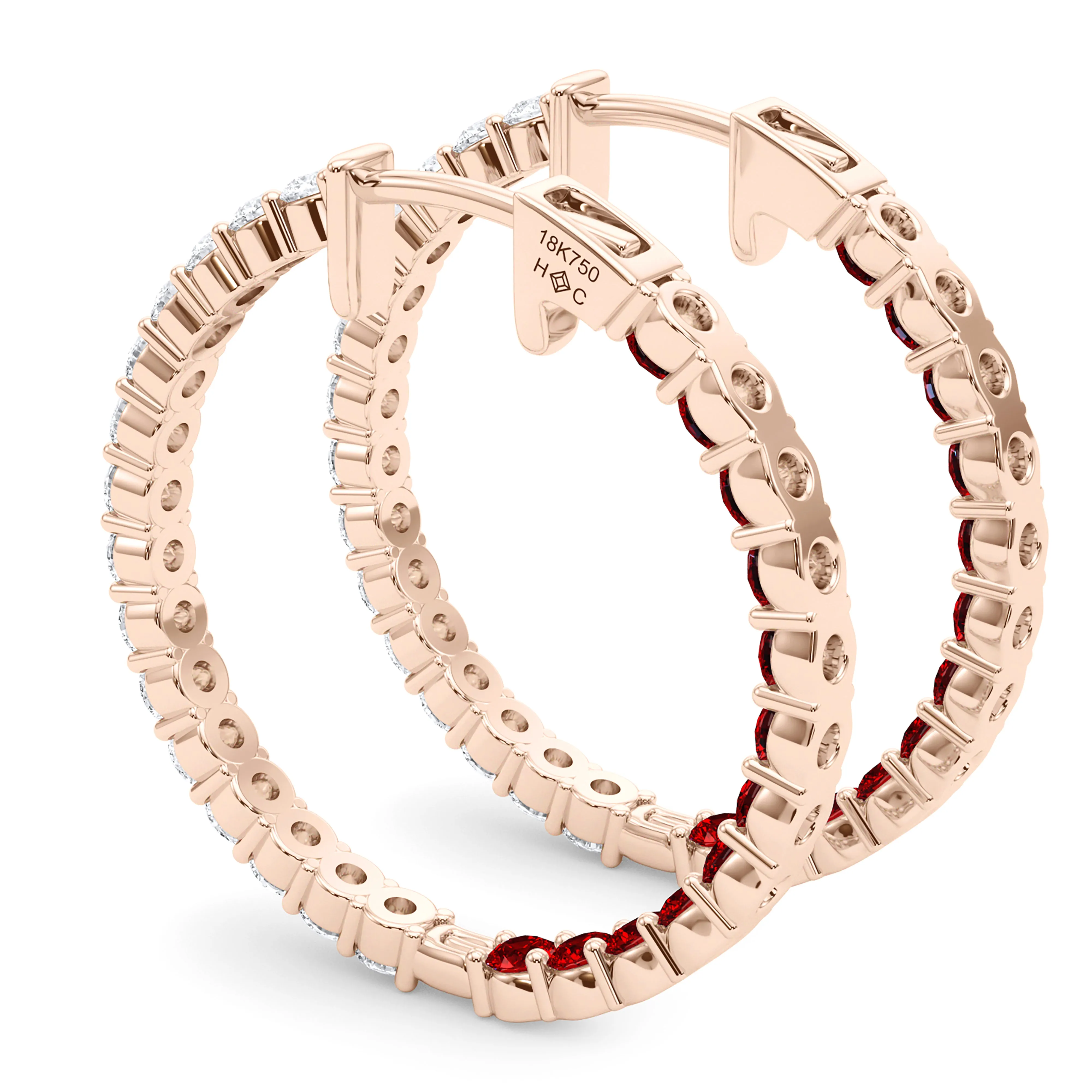 Round Shape Diamond & Birthstone Inside Out Hoops