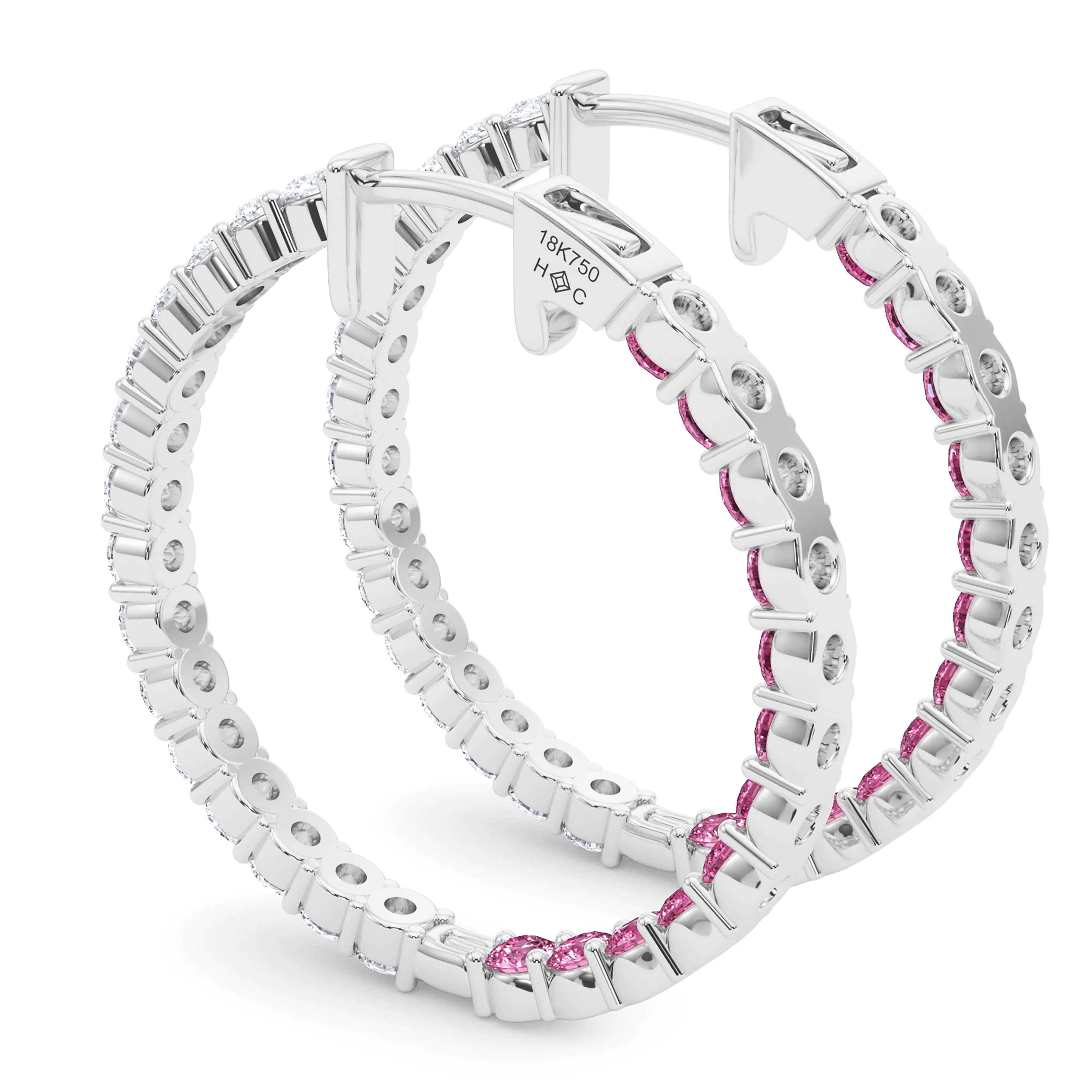Round Shape Diamond & Birthstone Inside Out Hoops