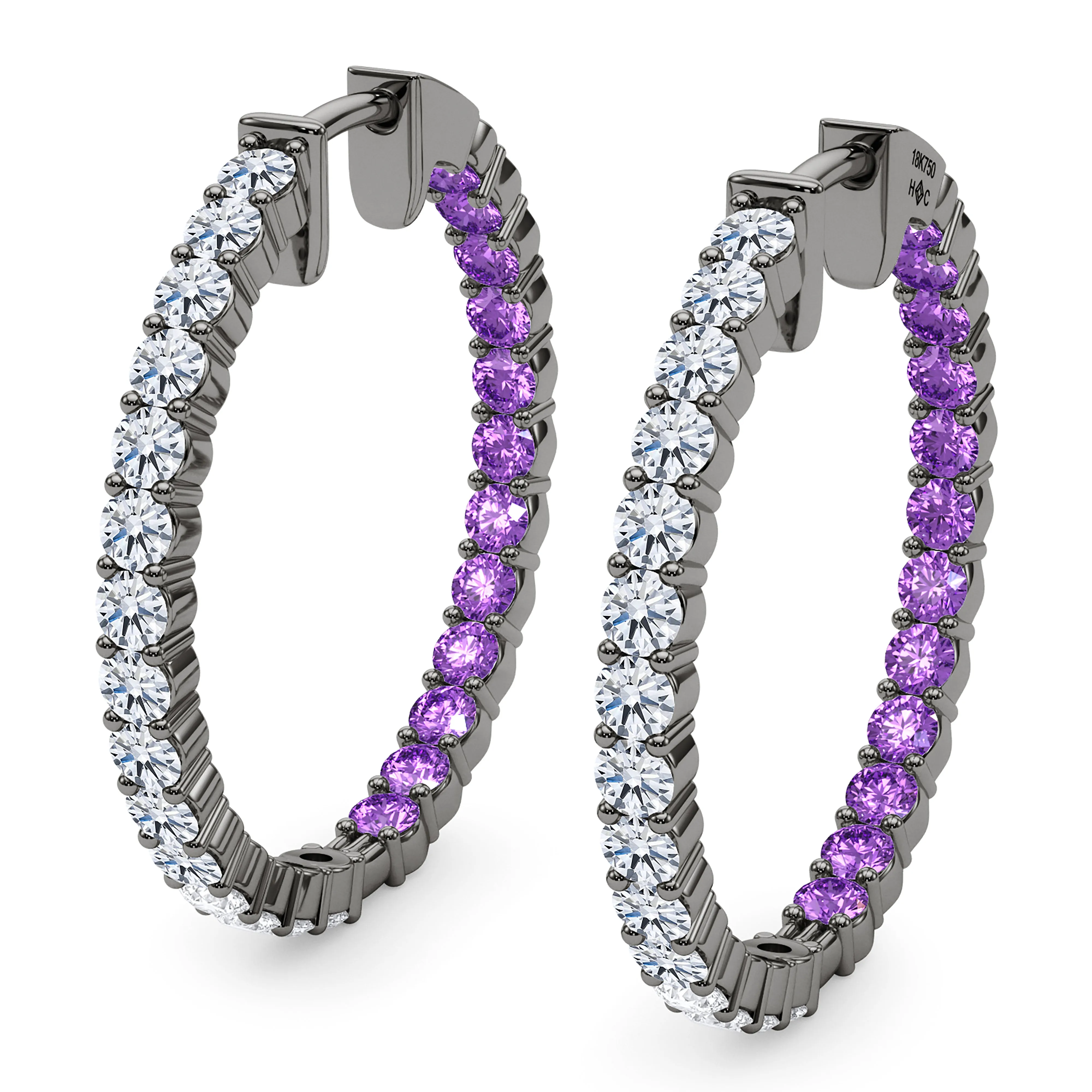 Round Shape Diamond & Birthstone Inside Out Hoops