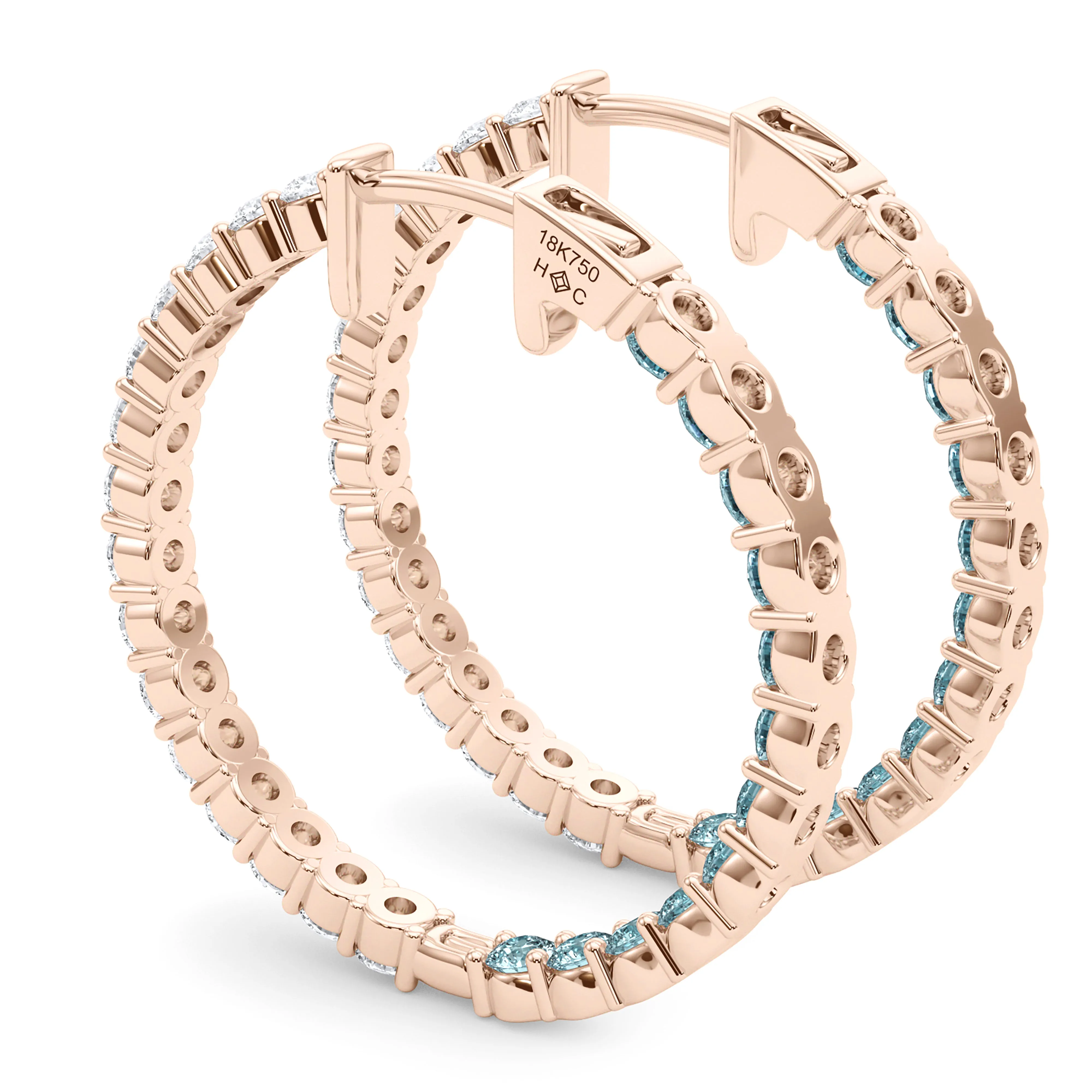 Round Shape Diamond & Birthstone Inside Out Hoops