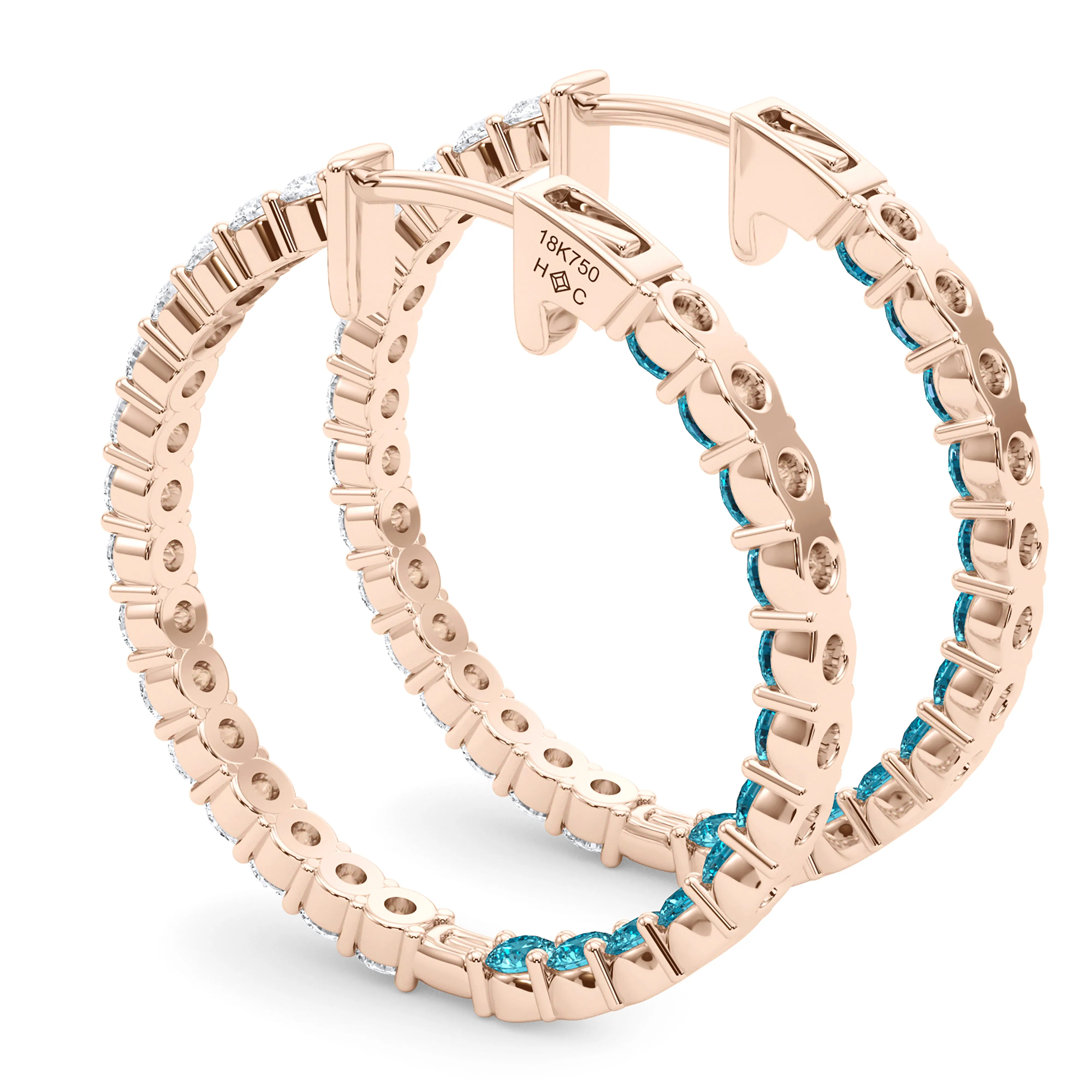 Round Shape Diamond & Birthstone Inside Out Hoops