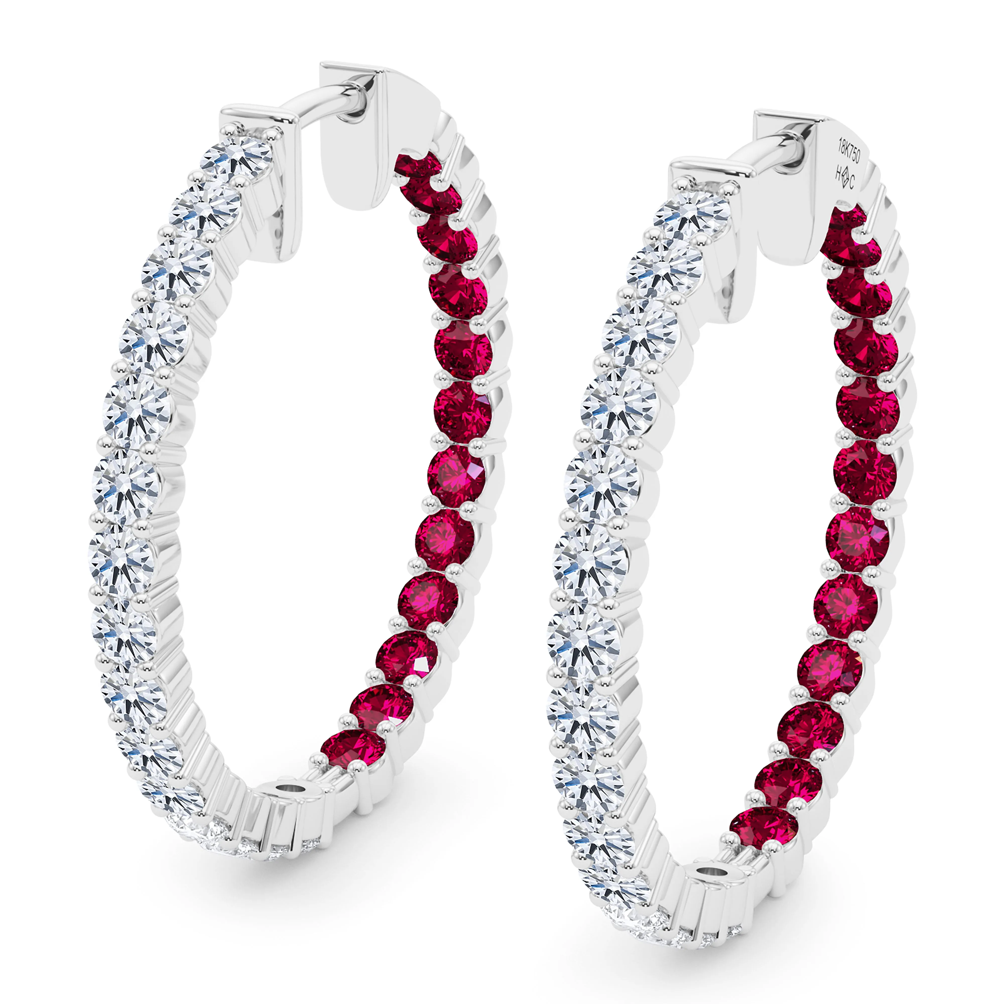 Round Shape Diamond & Birthstone Inside Out Hoops
