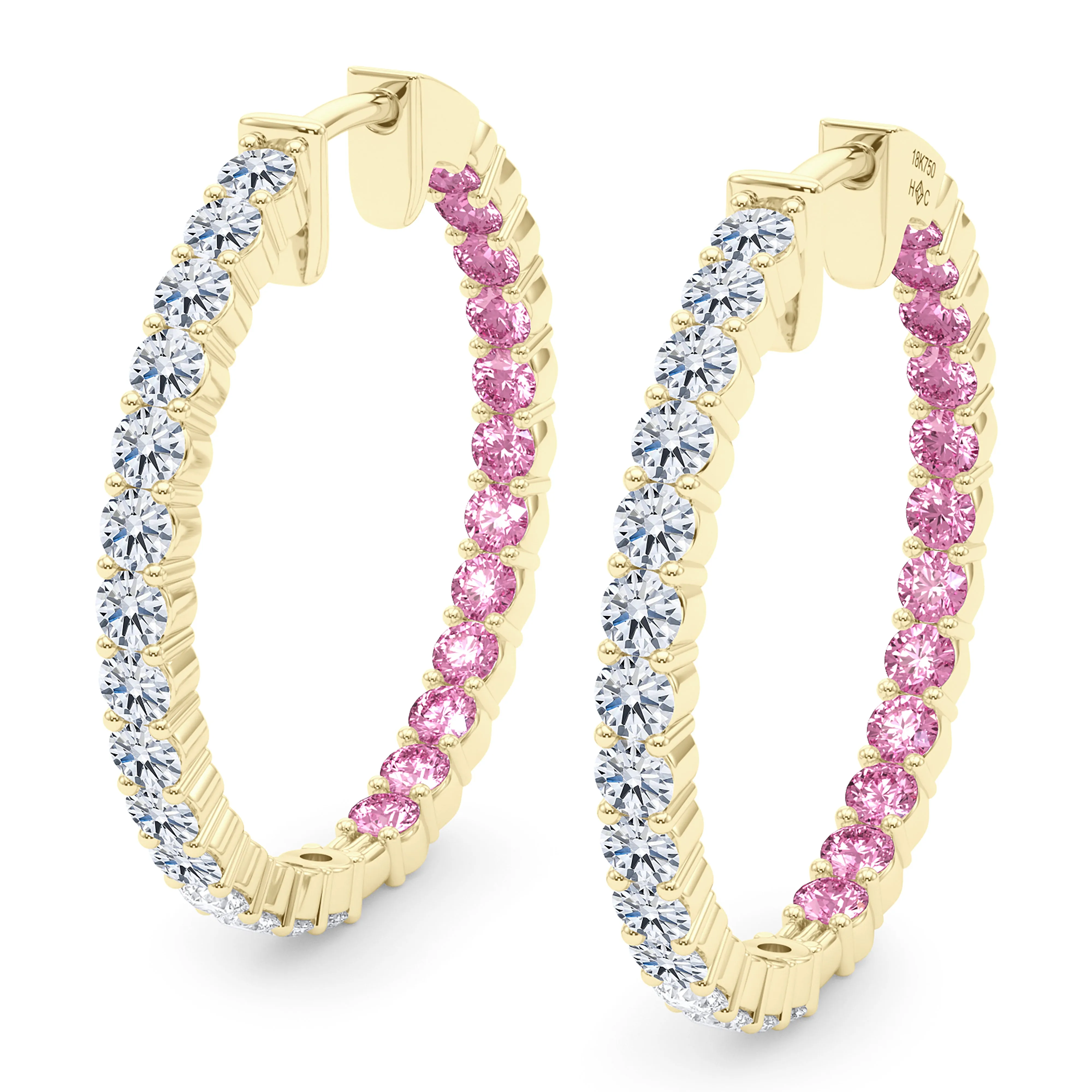 Round Shape Diamond & Birthstone Inside Out Hoops