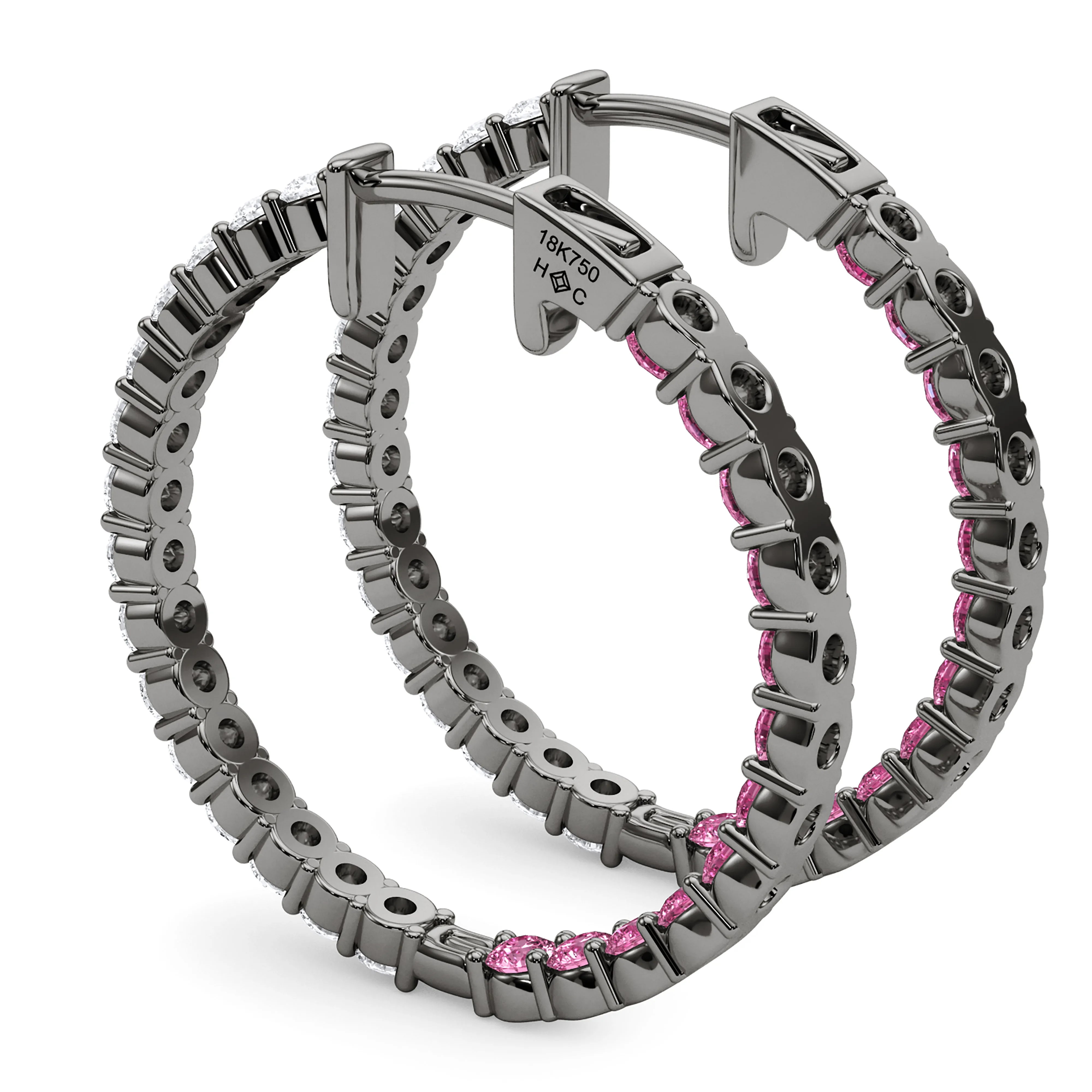 Round Shape Diamond & Birthstone Inside Out Hoops