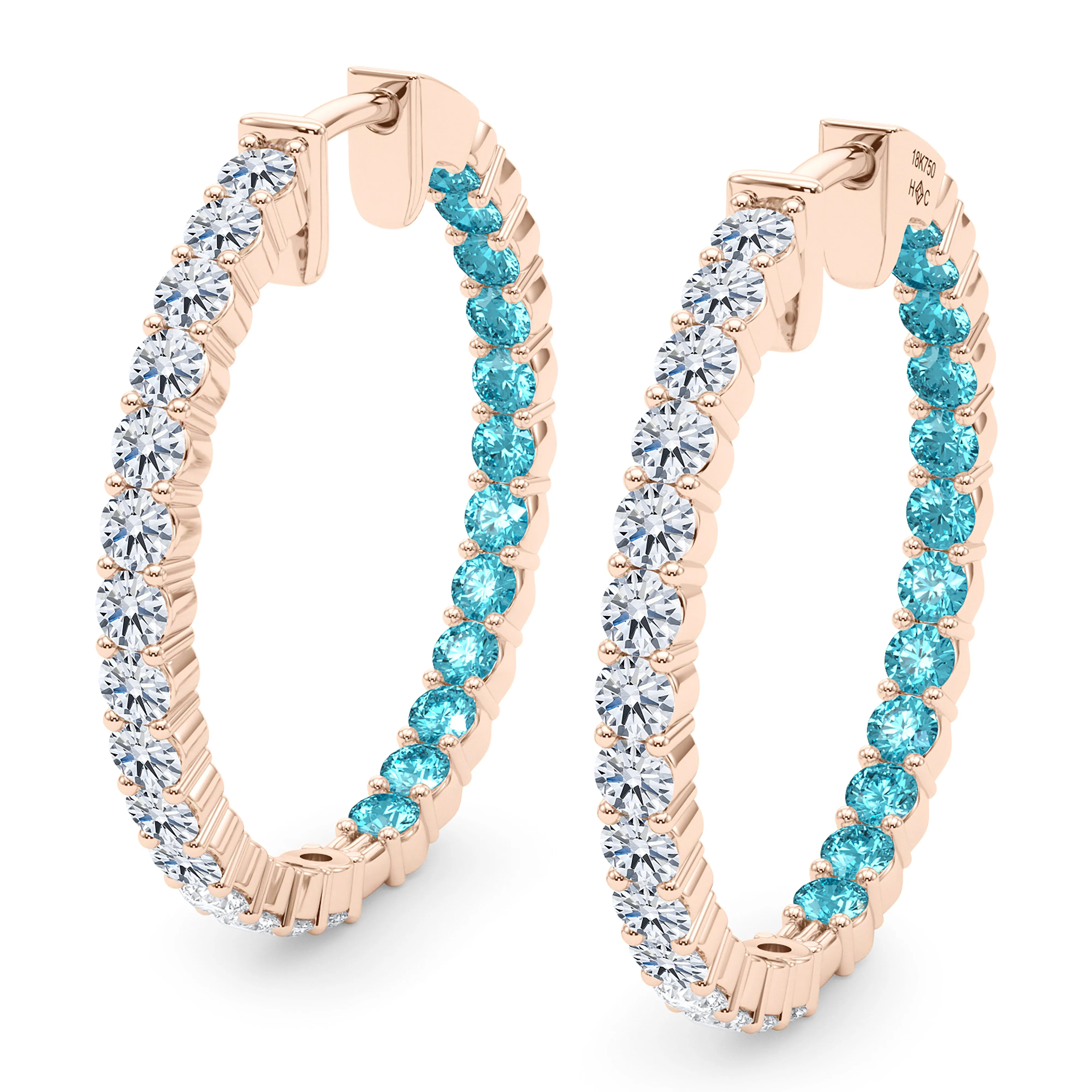 Round Shape Diamond & Birthstone Inside Out Hoops