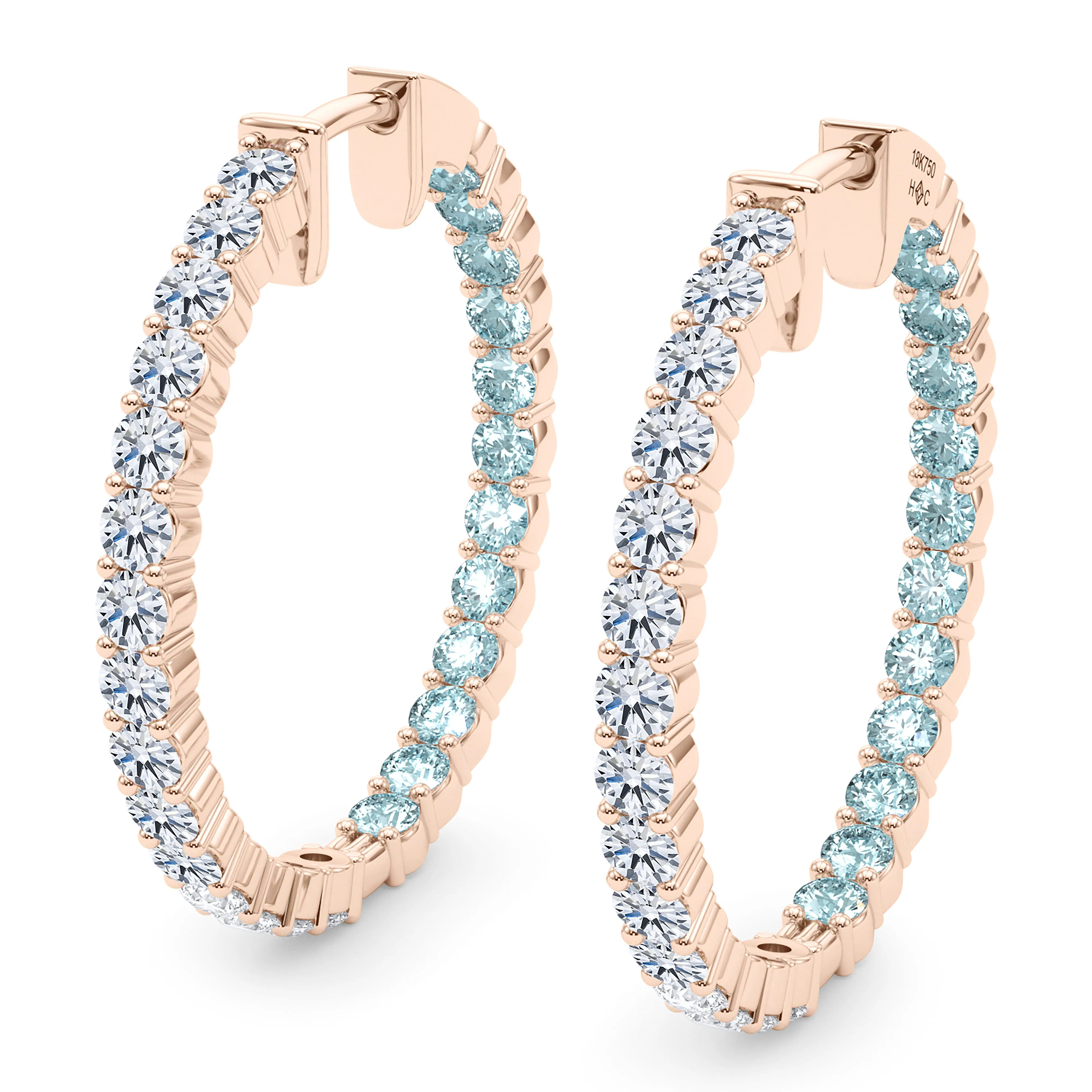 Round Shape Diamond & Birthstone Inside Out Hoops