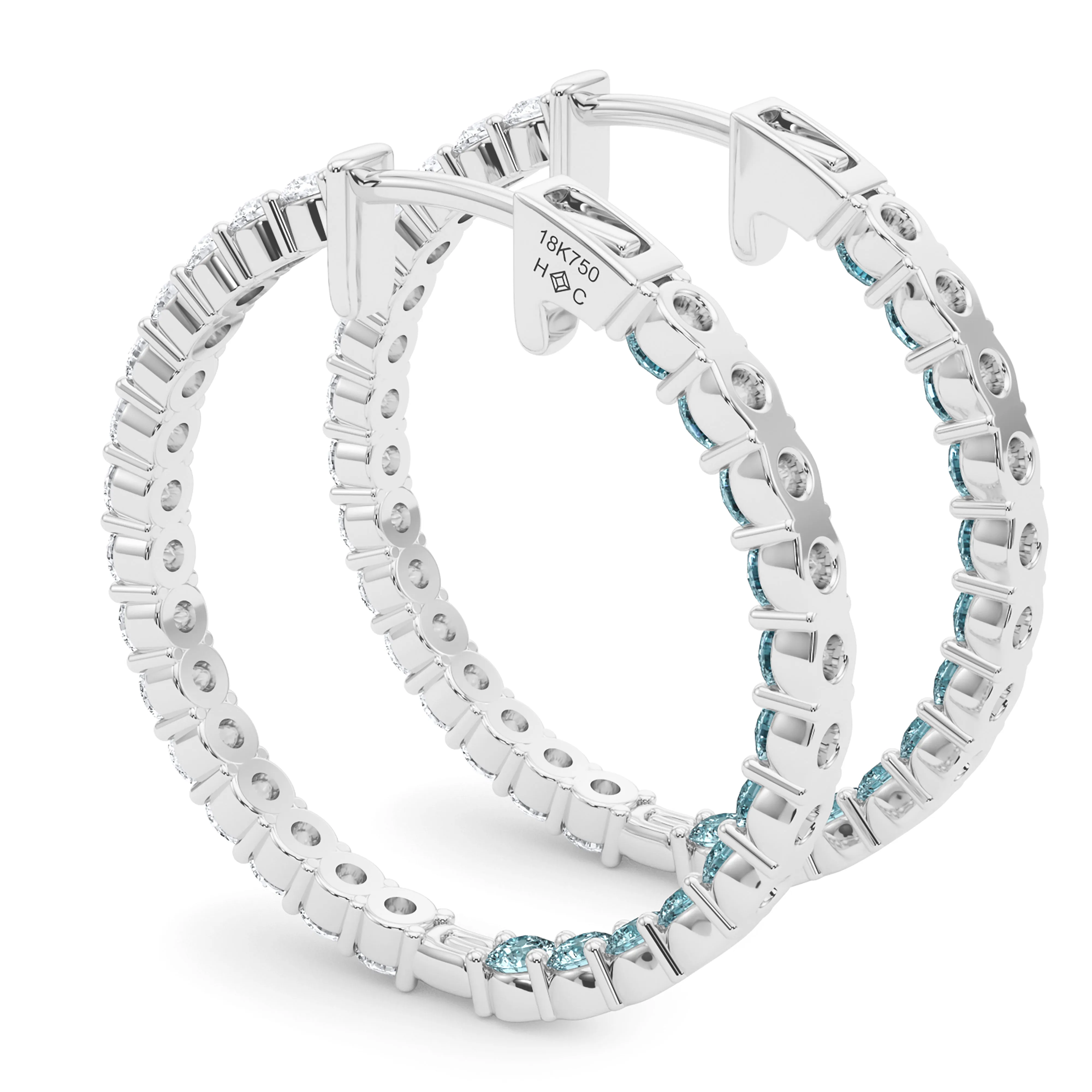 Round Shape Diamond & Birthstone Inside Out Hoops