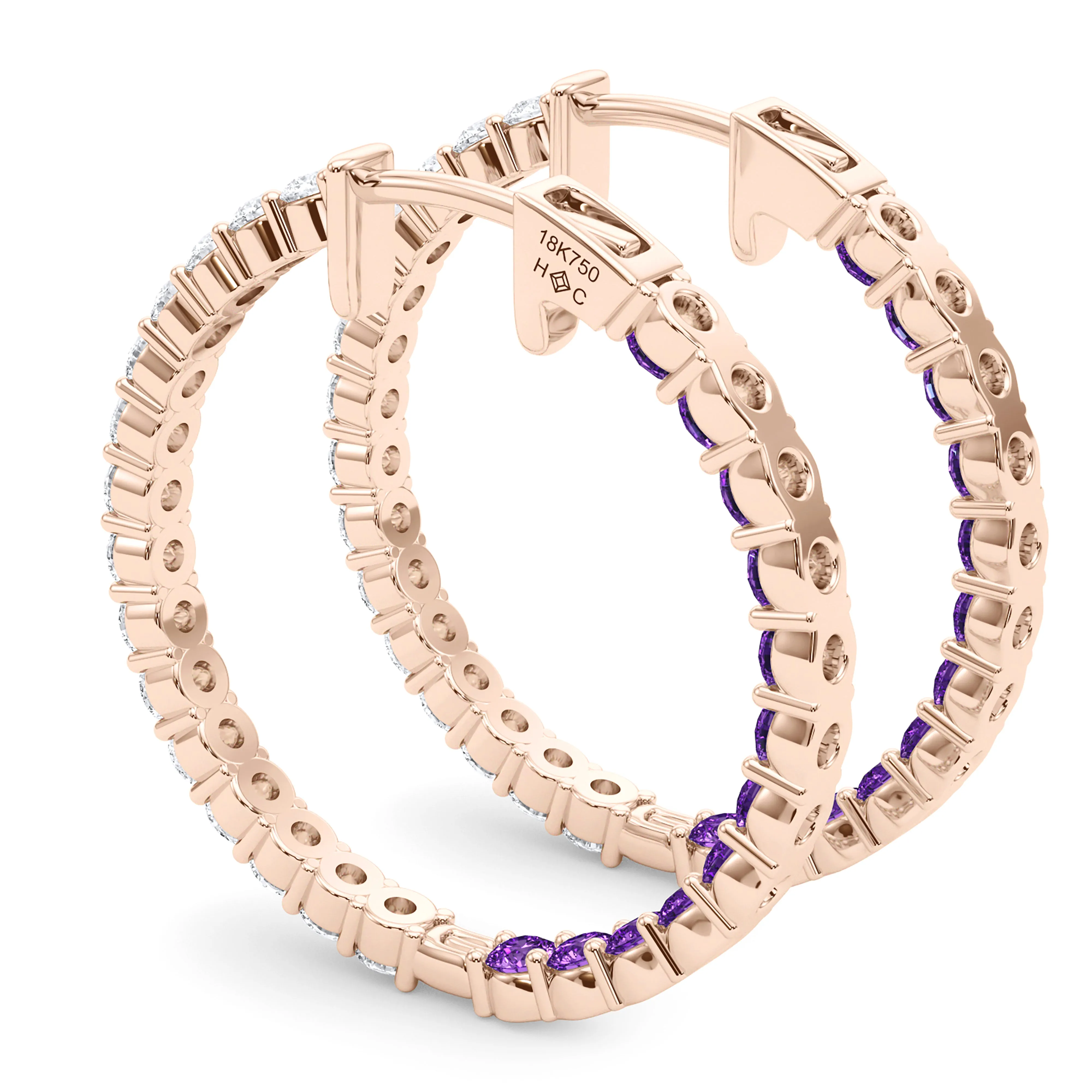 Round Shape Diamond & Birthstone Inside Out Hoops