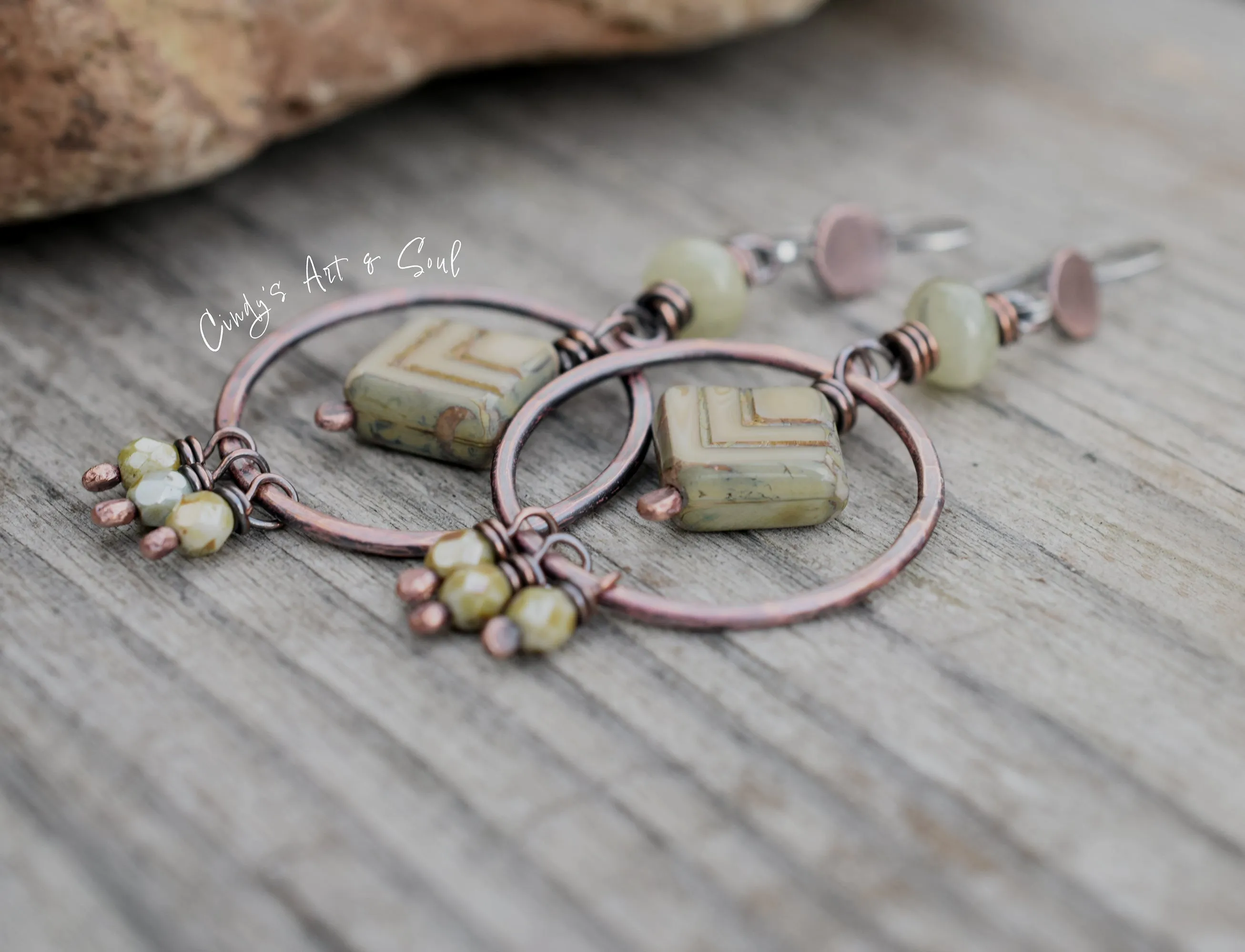 Sage. Boho-Style Long Hoop Earrings. Handcrafted Green Aquamarine Gemstone Hoops.
