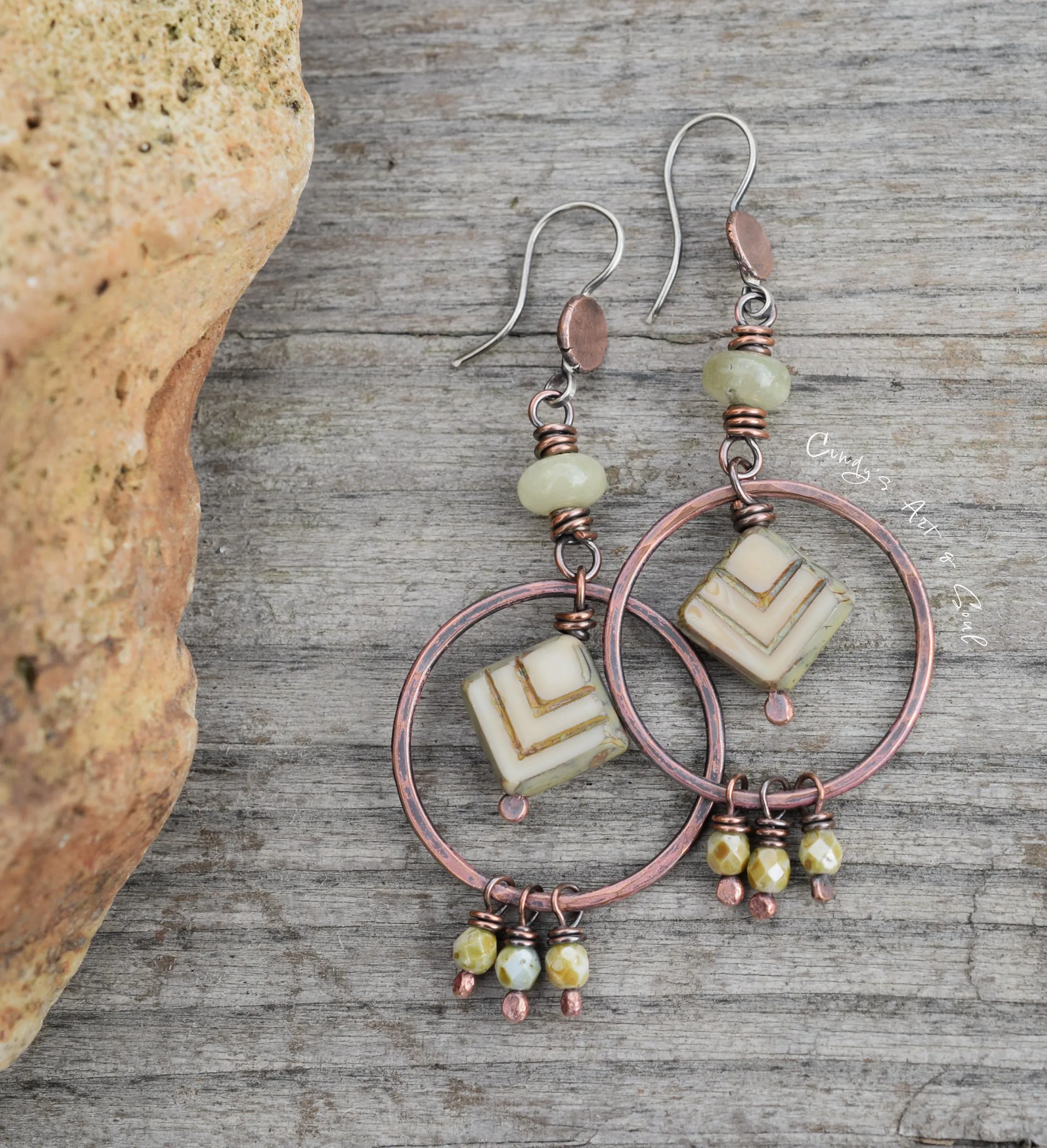Sage. Boho-Style Long Hoop Earrings. Handcrafted Green Aquamarine Gemstone Hoops.