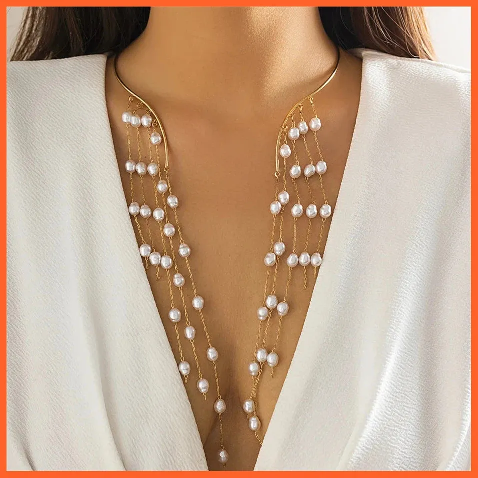Sexy Goth Long Tassel Star Crystal Sequin Pendant Open Torques Choker Necklace For Women