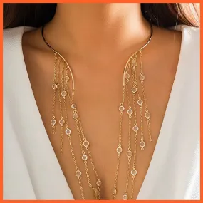 Sexy Goth Long Tassel Star Crystal Sequin Pendant Open Torques Choker Necklace For Women