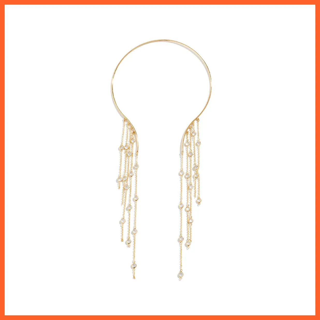 Sexy Goth Long Tassel Star Crystal Sequin Pendant Open Torques Choker Necklace For Women