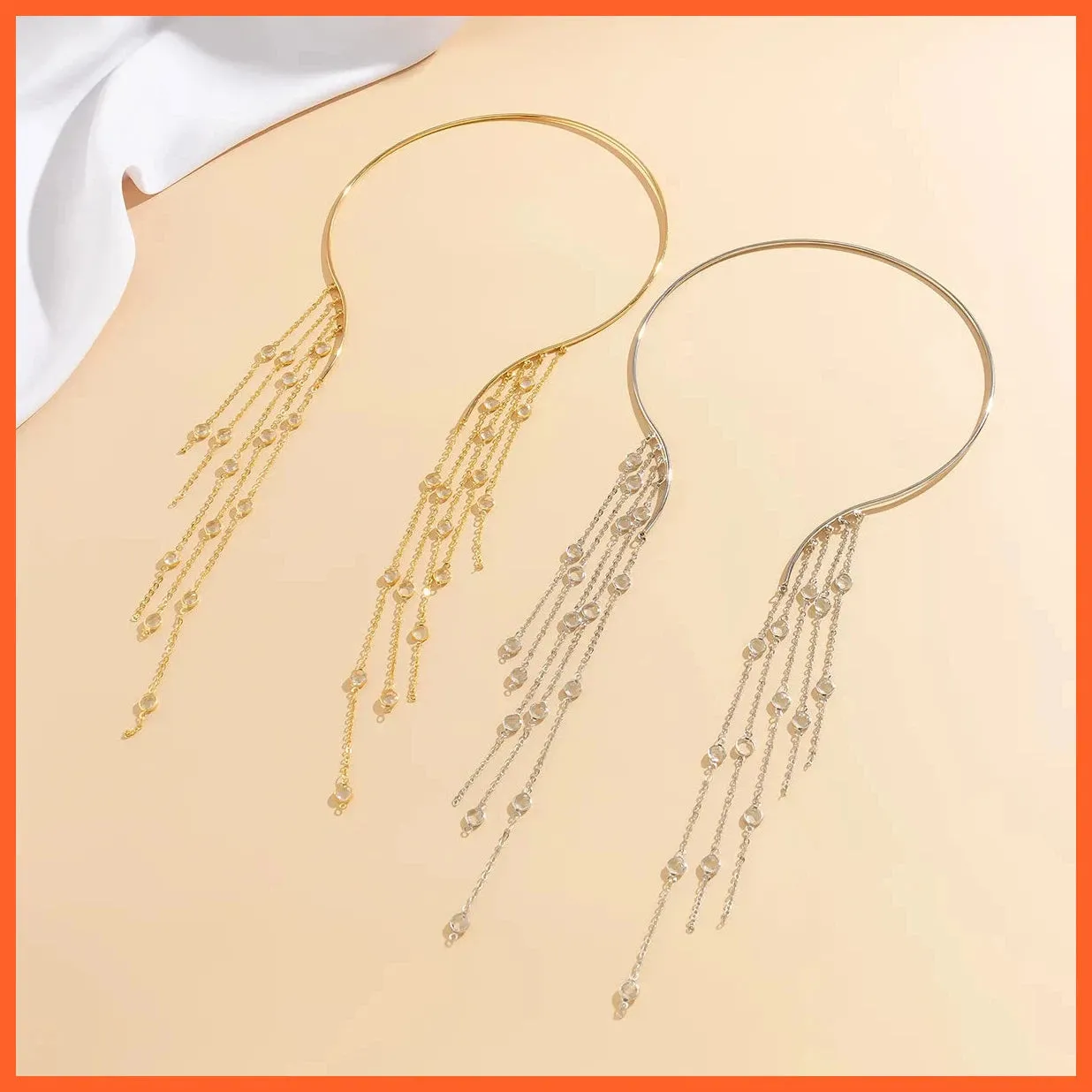Sexy Goth Long Tassel Star Crystal Sequin Pendant Open Torques Choker Necklace For Women