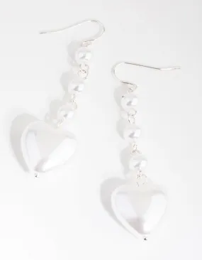 Silver Pearl Heart Drop Earrings