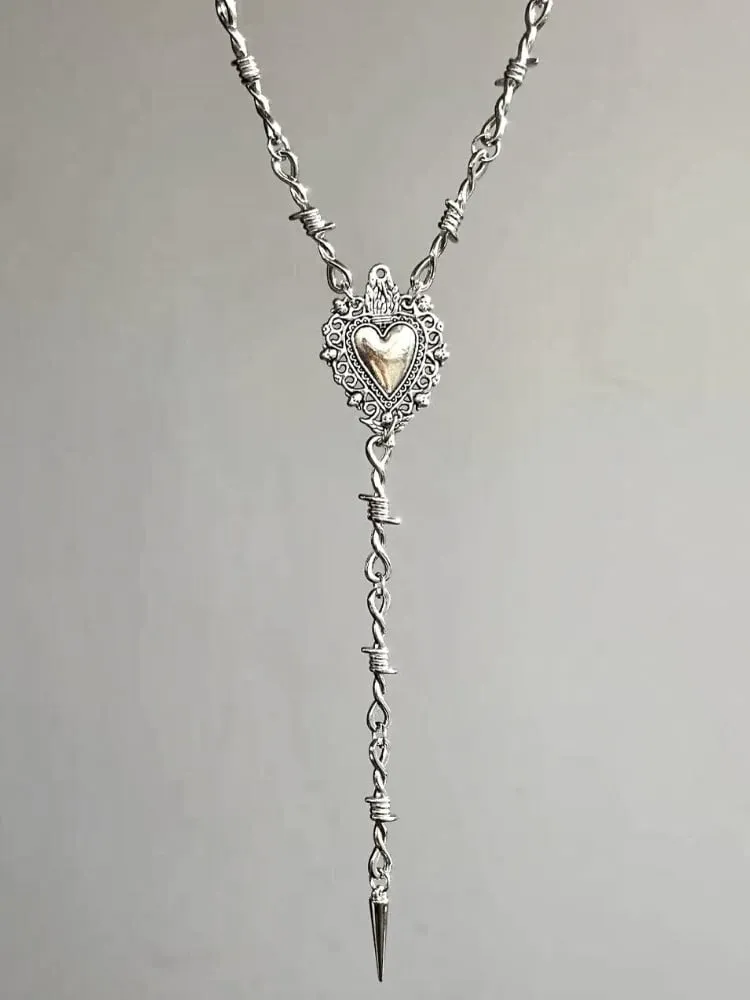 Silver Studs Diamond-shaped/Heart-shaped Necklace