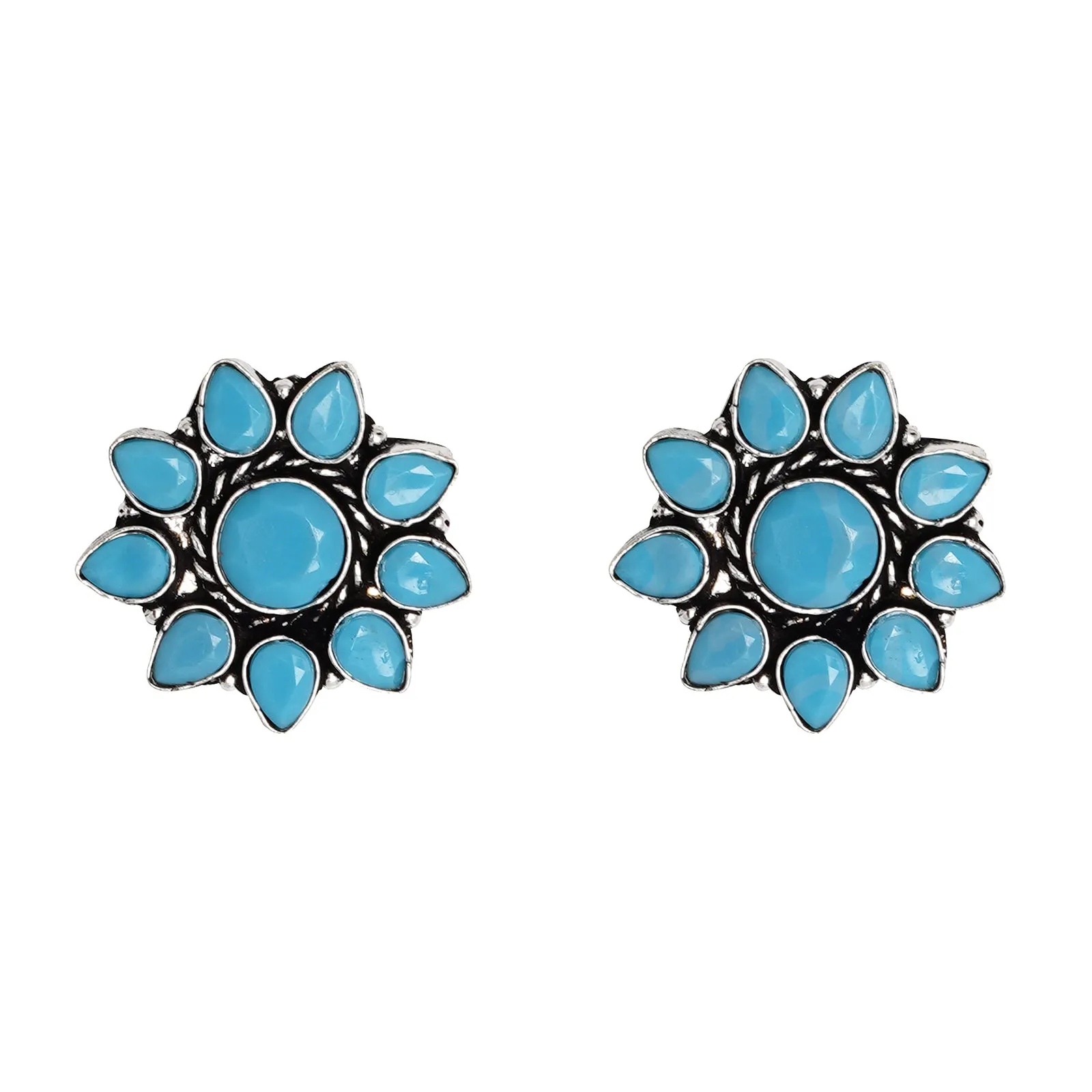 Teejh Hrida Turquoise Stone Silver Oxidised Stud Earrings