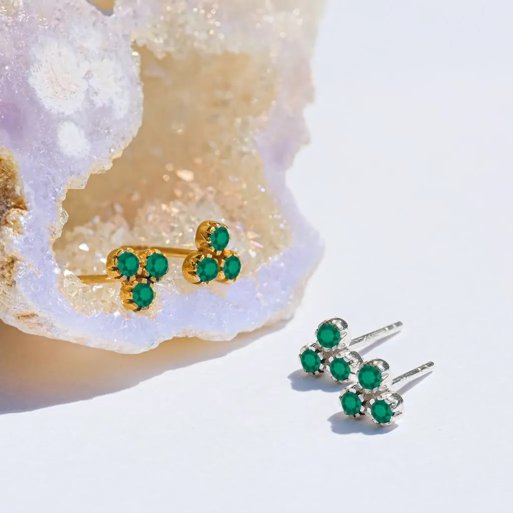 Threeni Stud Earrings - Gold Green Onyx