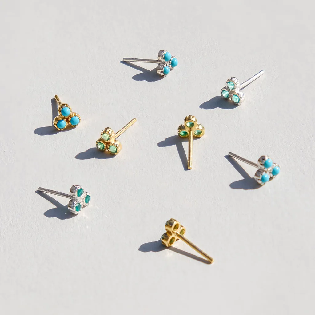 Threeni Stud Earrings - Gold Green Onyx
