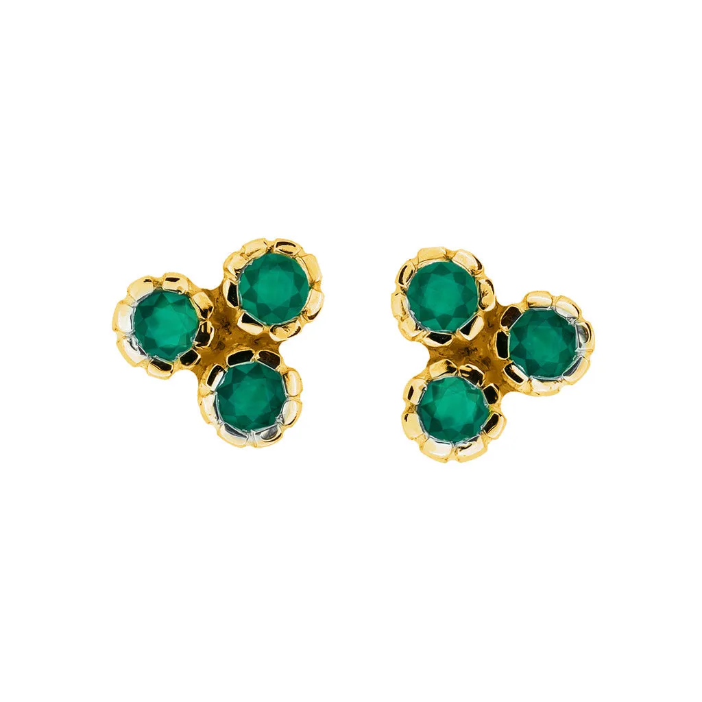 Threeni Stud Earrings - Gold Green Onyx