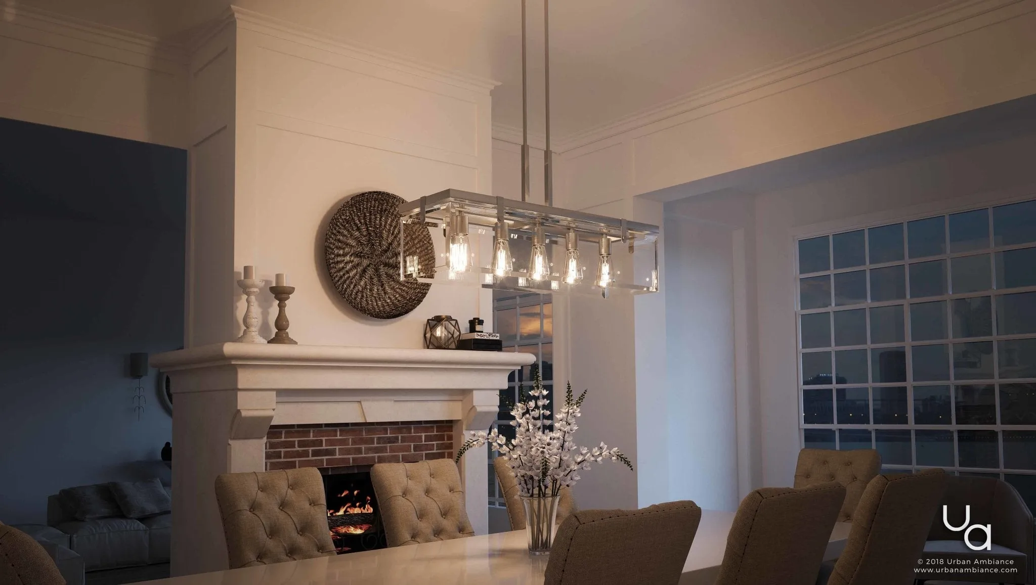UHP2441 Modern Farmhouse Chandelier, 15-3/4"H x 36-3/4"W, Brushed Nickel Finish, Bristol Collection
